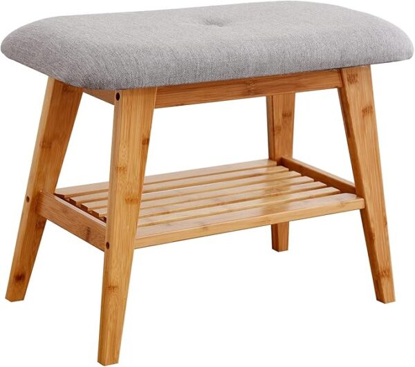 Bamboo Shoe Rack Bench, 2-Tier Organizer for Entryway/Hallway, 23.6" Natural