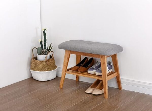 Bamboo Shoe Rack Bench, 2-Tier Organizer for Entryway/Hallway, 23.6" Natural - Image 2