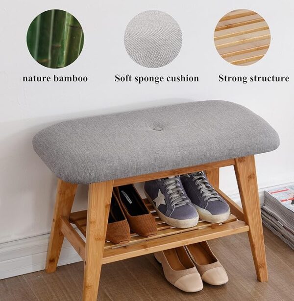 Bamboo Shoe Rack Bench, 2-Tier Organizer for Entryway/Hallway, 23.6" Natural - Image 3