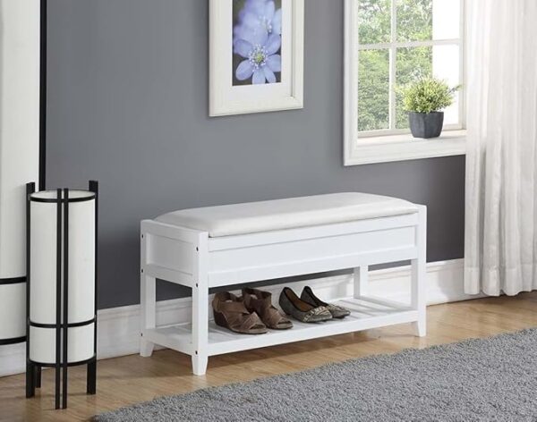 2-Tier Padded Shoe Bench, Solid Wood Organizer for Entryway/Hallway
