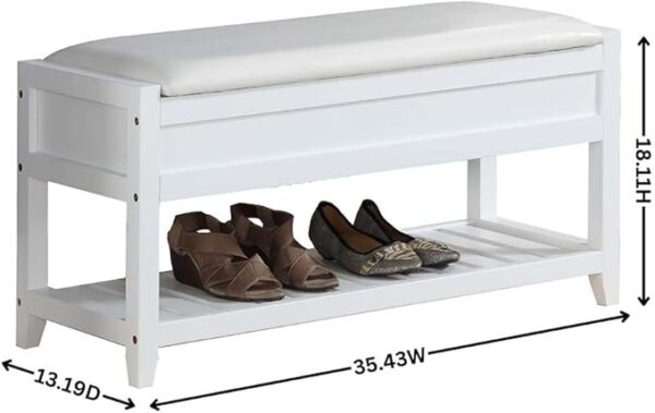 2-Tier Padded Shoe Bench, Solid Wood Organizer for Entryway/Hallway - Image 2