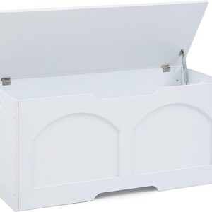 31.5" Retro Storage Chest, Entryway Bench with Safety Lift Support Hinge, White