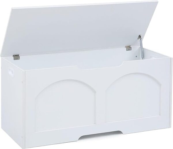 31.5" Retro Storage Chest, Entryway Bench with Safety Lift Support Hinge, White