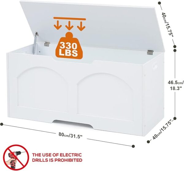 31.5" Retro Storage Chest, Entryway Bench with Safety Lift Support Hinge, White - Image 2