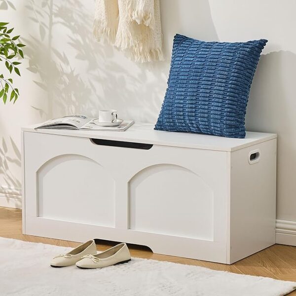31.5" Retro Storage Chest, Entryway Bench with Safety Lift Support Hinge, White - Image 3