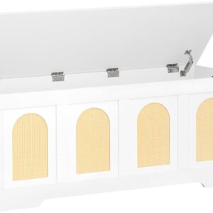 47.2" Rattan-Like Storage Chest, Wooden Entryway Bench with Flip-Top, White & Natural