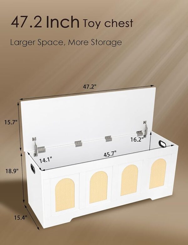 47.2" Rattan-Like Storage Chest, Wooden Entryway Bench with Flip-Top, White & Natural - Image 2