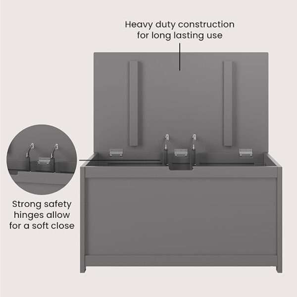 Harmony 33” Wood Toy Box, 6 cu ft Storage Chest with Safety Hinges, Cool Gray - Image 3
