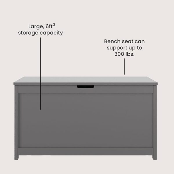 Harmony 33” Wood Toy Box, 6 cu ft Storage Chest with Safety Hinges, Cool Gray - Image 4