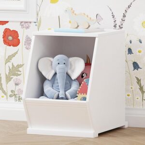 Stackable Wooden Toy Storage Cabinet with 1 Cubby, White, for Kids Room/Nursery