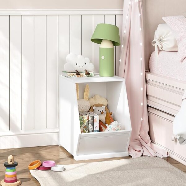 Stackable Wooden Toy Storage Cabinet with 1 Cubby, White, for Kids Room/Nursery - Image 3