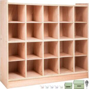 20-Compartment Cubby Storage Cabinet, 4x5 Mobile Shelf for Classroom & Home, Natural