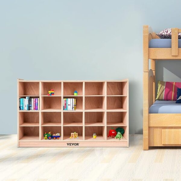 20-Compartment Cubby Storage Cabinet, 4x5 Mobile Shelf for Classroom & Home, Natural - Image 2