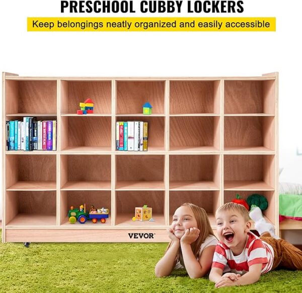 20-Compartment Cubby Storage Cabinet, 4x5 Mobile Shelf for Classroom & Home, Natural - Image 4