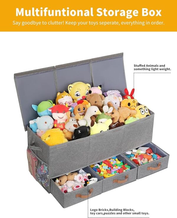 Upgraded Toy Box with 3 Grids, Drawers & Mesh Pockets – Kids Storage Organizer for Playroom - Image 2