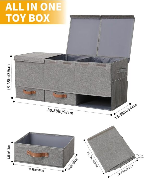 Upgraded Toy Box with 3 Grids, Drawers & Mesh Pockets – Kids Storage Organizer for Playroom - Image 3