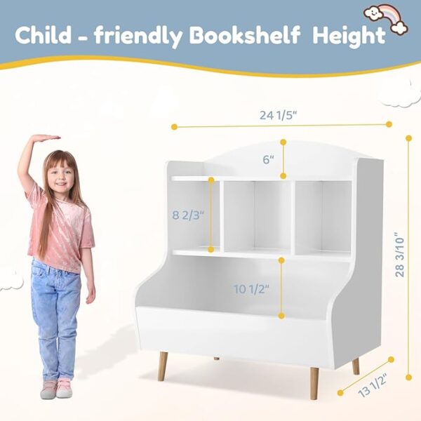 3-Tier Kids Toy & Bookshelf Organizer, 5-Cube, White - Image 2
