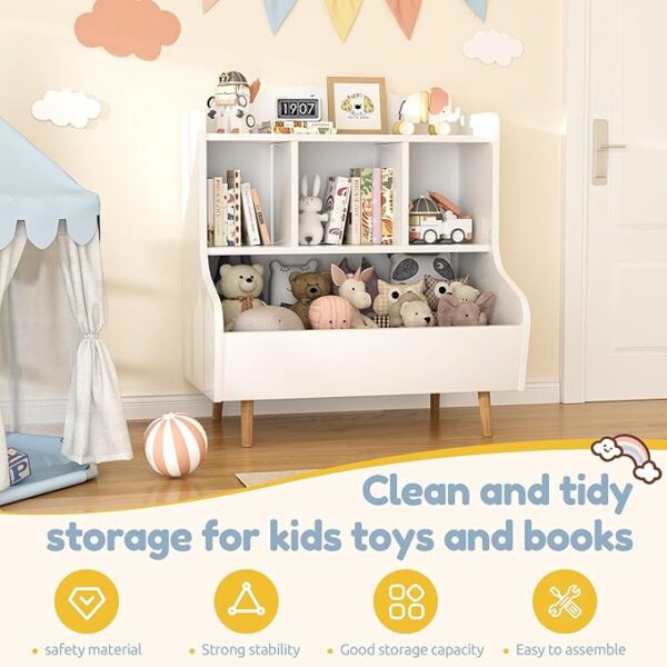 3-Tier Kids Toy & Bookshelf Organizer, 5-Cube, White - Image 4