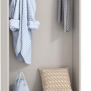 Narrow Hall Tree with Shoe Storage Bench & Coat Rack – Rustic Entryway Organizer, White Wood Grain
