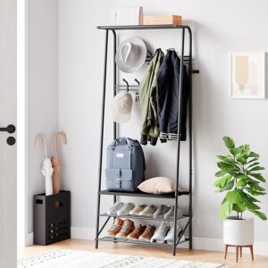 Coat Rack Shoe Bench with 8 Hooks & Storage – Multifunctional Hallway Organizer, Wood & Metal Accent