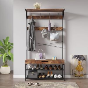 Hall Tree with Bench, Shoe Storage & 7 Hooks – Entryway Furniture with Hidden Compartment