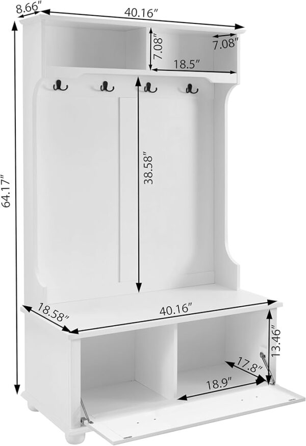 4-in-1 White Hall Tree with Bench, Hooks, Shelves & Shoe Storage – Entryway Organizer - Image 2