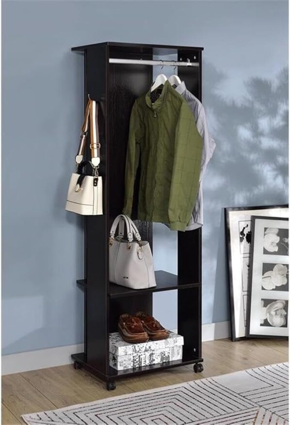Acme Kolen Wooden Coat Stand with Hanging Rod and Caster Wheels in Espresso - Image 2