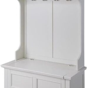 Entryway Hall Tree with Lift-Top Bench, Shelves & Coat Rack – White Wood