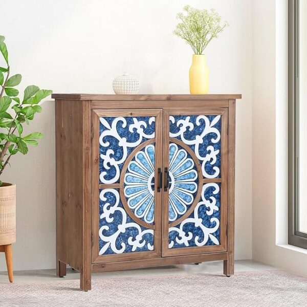 Accent Storage Cabinet: 2 Doors, Distressed Porcelain Front (Wood and Blue)