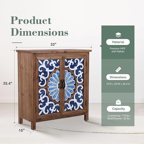 Accent Storage Cabinet: 2 Doors, Distressed Porcelain Front (Wood and Blue) - Image 2