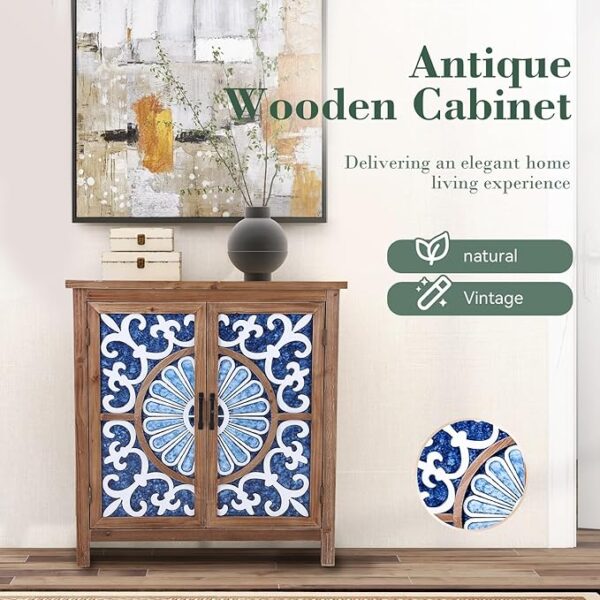 Accent Storage Cabinet: 2 Doors, Distressed Porcelain Front (Wood and Blue) - Image 3