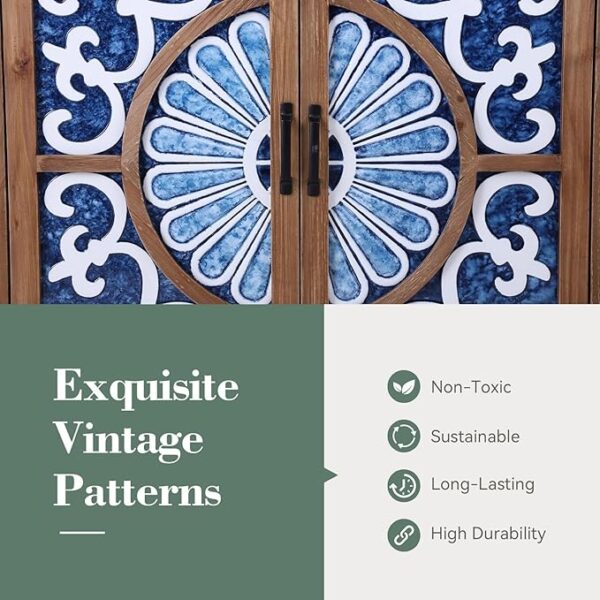 Accent Storage Cabinet: 2 Doors, Distressed Porcelain Front (Wood and Blue) - Image 4