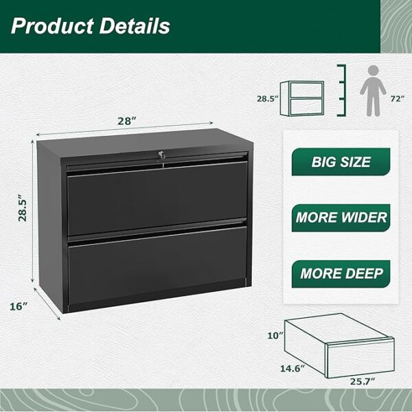 Superday Metal Lateral File Cabinet with Lock: 2 Drawer (Legal/Letter/A4) - Image 3