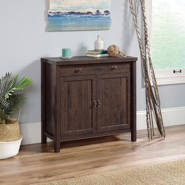 Sauder Costa Accent Storage Cabinet with Doors, Library Base for Hutch, in Coffee Oak - Image 2