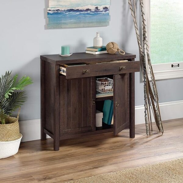 Sauder Costa Accent Storage Cabinet with Doors, Library Base for Hutch, in Coffee Oak - Image 4