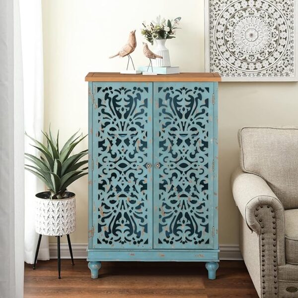 Sophia & William Tall Storage Cabinet 47.4", Decorative 2-Door Tall Accent Cabinet for Living Room, Dining Room, Blue - Image 2