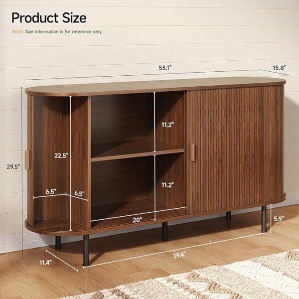 55" Sideboard Buffet Cabinet: Sliding Door, Adjustable Shelf (Kitchen/Entryway) - Image 2
