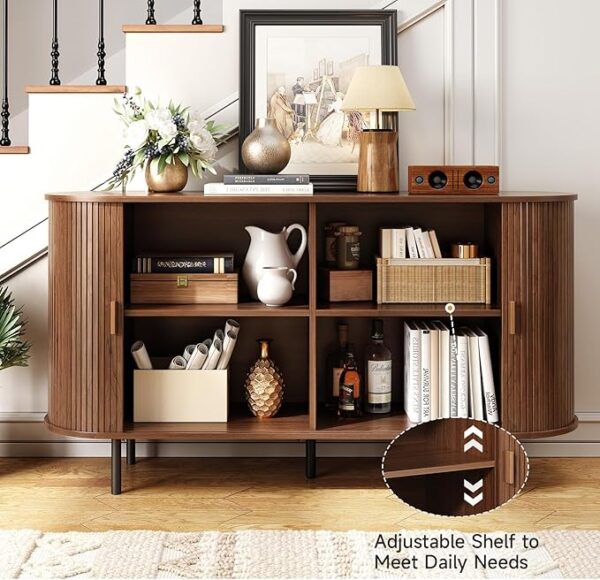 55" Sideboard Buffet Cabinet: Sliding Door, Adjustable Shelf (Kitchen/Entryway) - Image 3