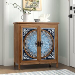 2-Door Accent Cabinet: Distressed, Blue & White Porcelain Pattern