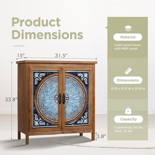 2-Door Accent Cabinet: Distressed, Blue & White Porcelain Pattern - Image 2