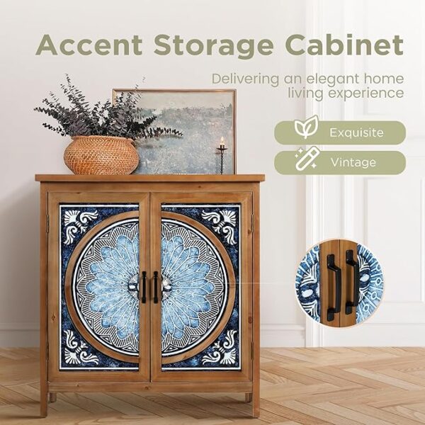 2-Door Accent Cabinet: Distressed, Blue & White Porcelain Pattern - Image 4