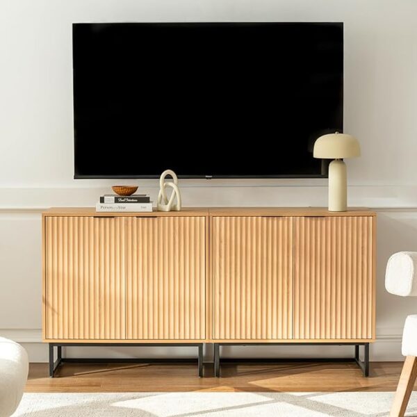 Fluted Storage Cabinet Set of 2: Adjustable Shelves (Natural Oak) - Image 3