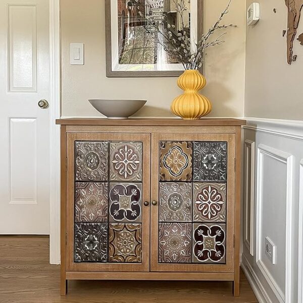 Accent Cabinet: 2 Doors, 1 Shelf, Solid Wood Frame.