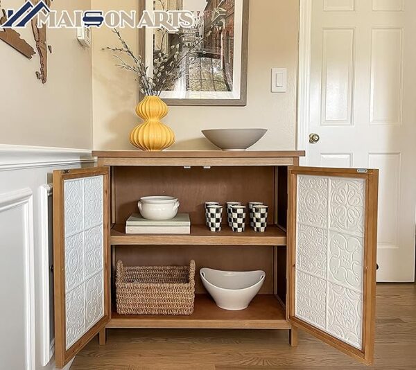 Accent Cabinet: 2 Doors, 1 Shelf, Solid Wood Frame. - Image 3