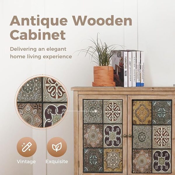 Accent Cabinet: 2 Doors, 1 Shelf, Solid Wood Frame. - Image 4