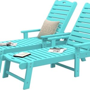 Patio Lounge Chair Set of 2: Wood Texture, Oversized HDPE, 5-Position Backrest (Blue)