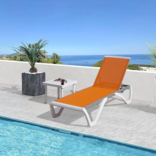 Domi Outdoor Chaise Lounge Chairs (Set of 2): 5-Position Adjustable, Side Table (Orange)