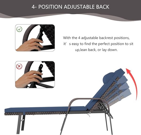 Lounge Set (3 Pieces): Rattan, Adjustable Backrest & Armrest, Folding Table (Sand) - Image 3