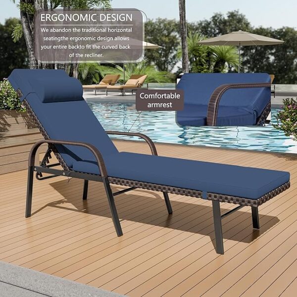 Lounge Set (3 Pieces): Rattan, Adjustable Backrest & Armrest, Folding Table (Sand) - Image 4
