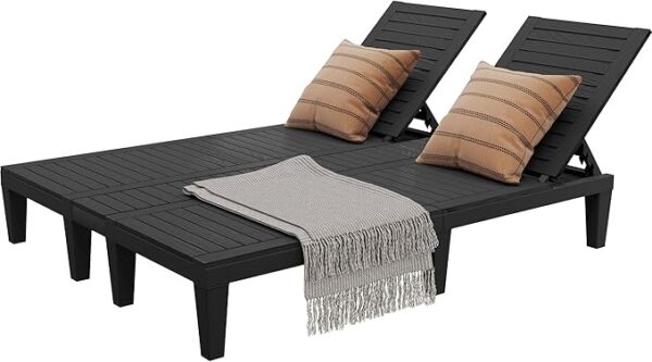 Pool Lounge Chairs Set: 2-in-1 Chaise Lounge, 5-Position Backrest, 530lbs Capacity (Black)